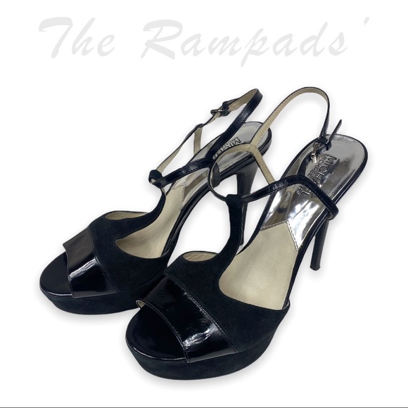 Michael Michael Kors Black Felicia Leather Rubber Heels Size 8.5 - Picture 4 of 11